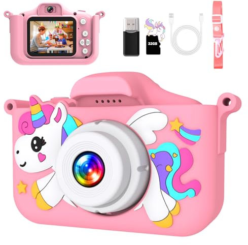 Hauibela Appareil Photo pour Enfants, écran HD 1080P, Appareil Photo Numérique Rechargeable pour Enfants avec Carte TF 32 GB, Lecteur de Carte USB, Garçons et Filles de 3 Ans Jouets de Noël