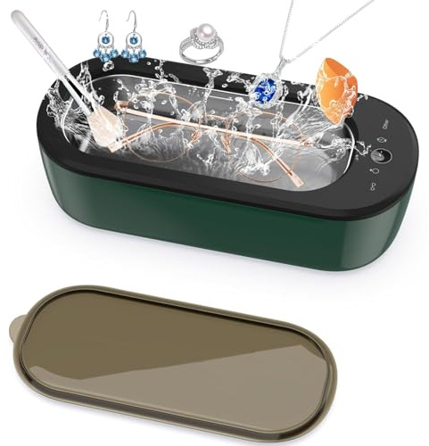 Ultraschallreinigungsgerät 45000Hz Brillenreinigungsgerät Mit 4 Modi Tragbar Ultraschallreiniger, 300ml Ultraschallreinigungsgerät Brille für Zahnersatz Münzen Brillen Schmuck