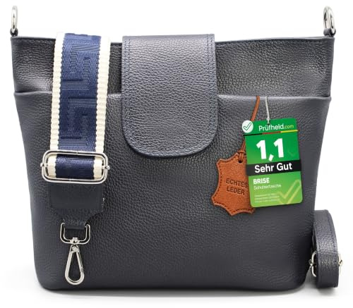 Brise Art ELLIE Damen Umhängetasche Echtleder Handgefertigt Crossbody Bag | [Test SEHR GUT, Note 1.1], Echtes Leder, Schultertasche mit Ledergurt & wahlweise gemustertem Riemen, 6 Fächer, Made in Italy