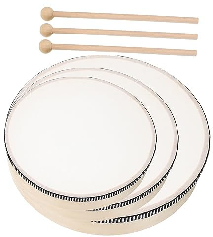 Générique Lot De 3 Tambours à Main en Bois pour Adultes 6/8/10 Instrument De Musique à Percussion Tambourins Robustes Et Faciles à Jouer Cours De Musique Activités Éducatives