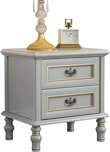 Luxus Grau Nachttische 2er Set mit Schubladen Vintage Nachtkommode für Hotel Schlafzimmer Schmaler Nachtschrank für Beistelltisch Elegant Nachttisch Spind