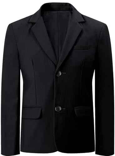 mintgreen Boys Suit Jacket, Kid Wedding Casual Solid Color Blazer, Black, 9-10 Years, Tag 10