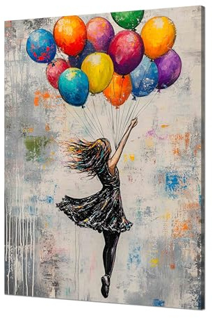 Kunstbruder© Wandbilder Banksy Gross hochkant Schlafzimmer Home Deko Wohnung Bild Wohnzimmer Bilder Leinwand Graffiti kunstdruck - Bunt gemälde (MädchenMitBallonsColor, 80x120 cm)