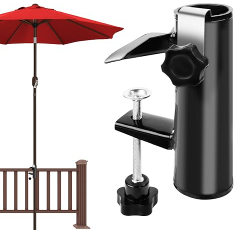 Fonyet Sonnenschirmhalter Balkongeländer Einstellbar Sonnenschirm Halterung Befestigung Balkon Metall Schirmhalter Sonnenschirmständer für Balkon, Terrasse Oder Tisch, Camping
