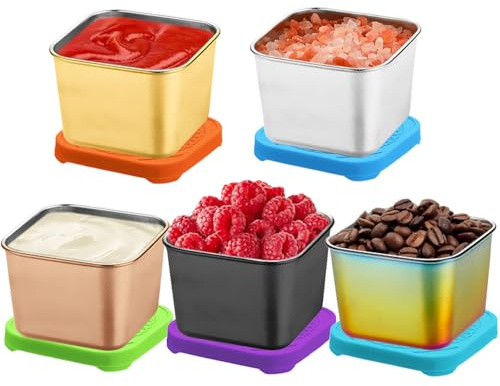 Holzsammlung Contenitori Acciaio Inox con Coperchio, 5PCS 2.4oz(200ml) Contenitori Piccoli per Alimenti Accessori per Cucina da Campeggio, Contenitore da Viaggio per Olio, Aceto, Sale, Pepe e Merenda