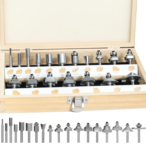 AKYLIN 18 frese a gambo da 6 mm, per legno per tagliatrice con 6 mm, gambo da 6 mm, con contenitore in legno, per la finitura del legno vari