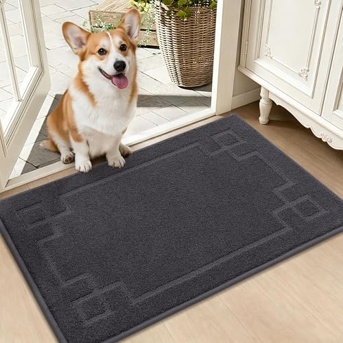 BEQHAUSE Door Matts Indoor, 50 × 80 cm, TPR Non-slip Backing, Dark Gray | Door Mat, Polyester, Dirt-Hiding and Washable, Low-Profile, Suitable for Front and Rear Doors, Entrances, Corridors
