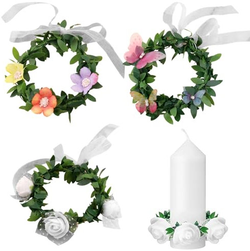 BSITSSS Candela da Comunione, Protezione Antigoccia, Ghirlande Artificiali per Candele per Battesimo, Comunione, Cresima, per Candele con Diametro di 3-6 cm
