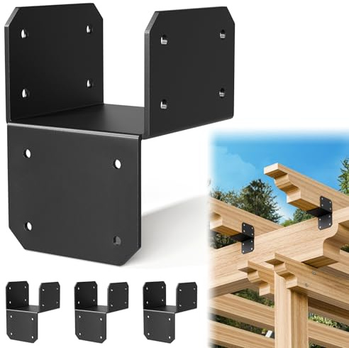4Pcs 4x4 Joist Anchor Connector - Heavy Duty Steel Post Cap Tie Brakcet, 16 Gauge Carbon Steel 4x4 Post Connector Brackets, Post to Beam Connector Fits 2x4 Lumber(Actual Size 3.5x3.5)