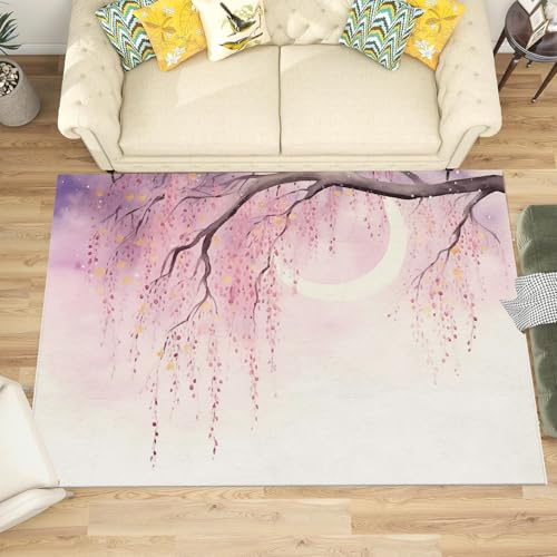 JEDTAKCT Interno 60X90Cm Tappeto Rosa Cipria Camera Tappetino Bagno Tappeti Lavabili In Lavatrice Antiscivolo Zerbino Ingresso Salice Cinese Motivo Fiore Di Ciliegio Sognante Pelo Corto Tappeto
