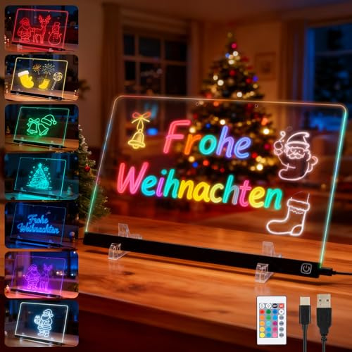 IMAGE LED Notiztafel mit Farben, 35 * 26cm 3 Modi & RGB-Farben Abwischbare Acryl-Leuchttafel mit Stand, einschließlich USB-Kabel hängende Kette, Notiztafel für Bar Coffee Restaurant