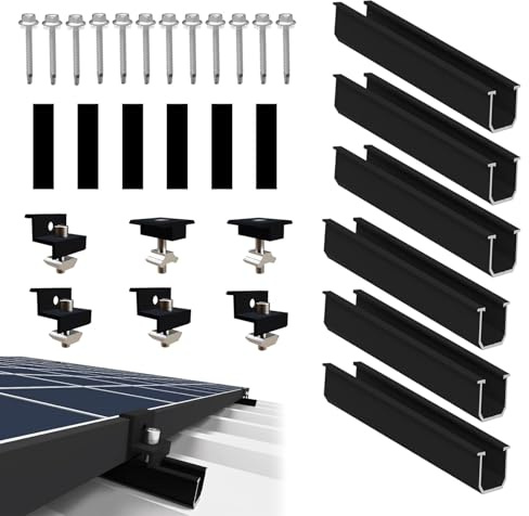 Uncle yang Solarmodul Halterung Montageset – 12CM Schwarze Alu U-Schienen + Klemmen für 30-35MM PV Module – Photovoltaik Schienensystem für Flachdach Trapezdach Balkonkraftwerk