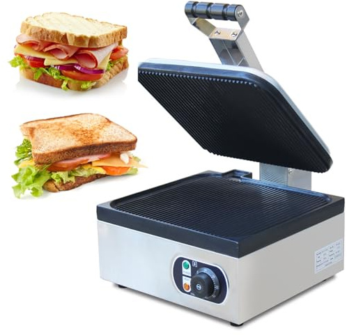 Commercial Sandwich Maker, 1700W Stainless Steel Breakfast Toaster Grill, With Temperature Control, Panini Baking Machine for Snack Bars, Food Trucks, Restaurants