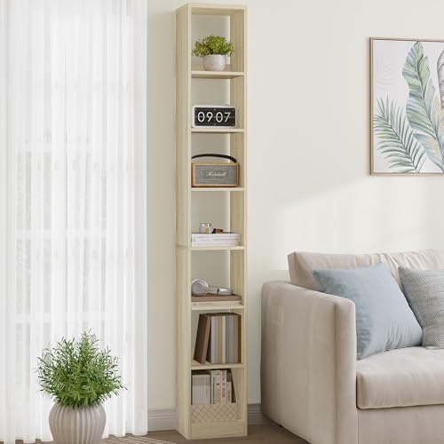 Hzuaneri 7-stöckiges Bücherregal Würfelregal, 24 x 30 x 214 cm Eichenbeige | Bücherschrank, offenes Regal aus Holz, Aufbewahrung & Präsentation, für Wohnzimmer Home Office Schlafzimmer, BC79716X