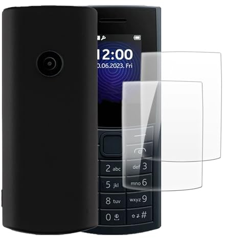 Fodral och skärmskydd för Nokia 110 4G 2024 India - Svart | 1.8 Stöttåligt skal med 2-pack härdat glas komboset för fullständigt kroppsskydd