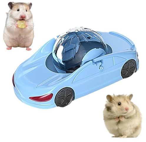 Coche deportivo con pelota de hámster, rueda de ejercicio interactiva con bola transparente desmontable para mascotas pequeñas, 3 modos de juego, ideal para jerbos jóvenes y hámsteres enanos (rosa