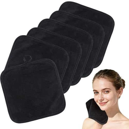 SINLAND 6 Stück Gesichtstücher Waschbar Abschminktücher 20 x 20 cm Schwarz | Mikrofaser schnelltrocknende Waschlappen saugfähig Gesichtsreinigungstücher weiches Make up Entferner Tücher wiederverwendbar