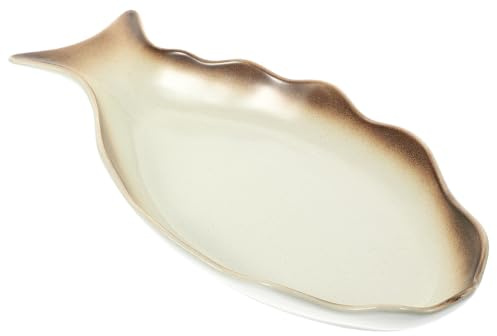 MOLUCKFU Japanese Style Ceramic Fish-Shaped Steamed Fish Plate Large Serving Platter for Home and Restaurant Smooth Surface Easy-Clean Dessert and Food Dish in Autumn