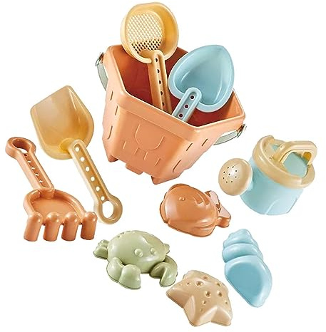 Yctze Zusammenklappbares Strandspielzeug für und Kleinkinder, 10 Stück, Sandspielzeug, Strandspielzeug, Sandstrand, Eimer, Rechen, Sand-Set für, Kleinkinder, Strandspielzeug-Set mit Netztasche,
