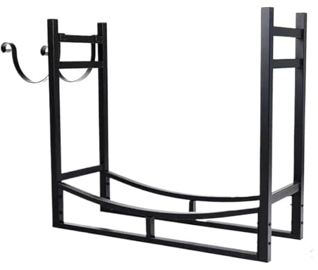 Compatible con estante for almacenamiento de leña con herramientas for chimenea, soporte for leños de hierro negro y juego de herramientas for la organización de la leña ((Black large 1 layer)
