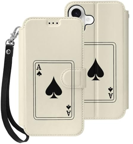 Poker Playing Card Printed Leather Wallet Phone Case Unisex Trendy Cellphone Protective Cover Compatible with iPhone 17/17 Pro/17 Pro Max/17 Air