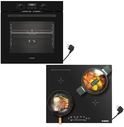 KB ELEMENTS Autarkes Herdset | 60cm Einbaubackofen | 59cm Induktionskochfeld | Induktionskochfeld mit Flexzone | Grill | Heißluft | AQUA CLEAN | 9 x Funktionen | Kindersicherung