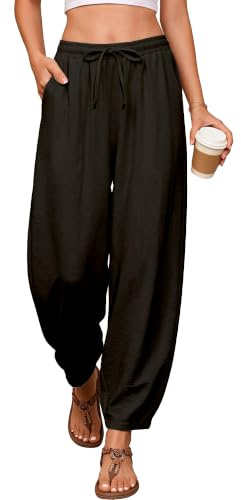 Neteson Pantalones Verano Mujer Ligeros 7/8 Pantalones Harem Cintura Alta | Pantalón Anchos Casual Elástico Cómodos Pantalones Playa con Bolsillos