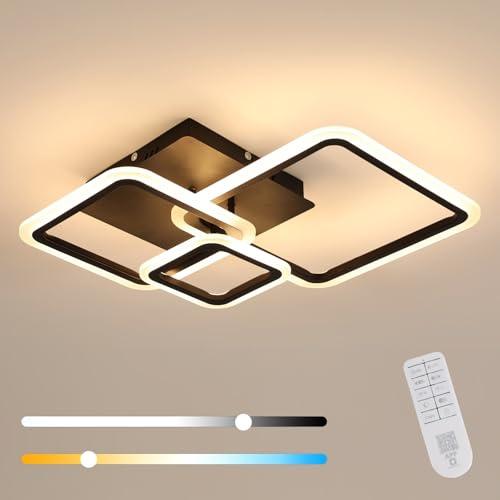 Mckalen Plafoniera LED Dimmerabile, 33W 3712LM Lampada da Soffitto con Telecomando 3000K-6500K, Moderna Plafoniera Quadrata in Acrilico per Soggiorno Cucina Camera da Letto Corridoio, Nero 48CM