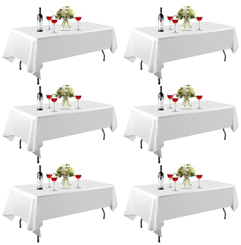 EMART Tischdecke Weiß 6 Pack, 152 x 260cm Rechteckig Tischtuch Tablecloth | 100% Polyester, Verdickt, Washable, Wedding, Party, Banquet, Hochzeit, Decoration