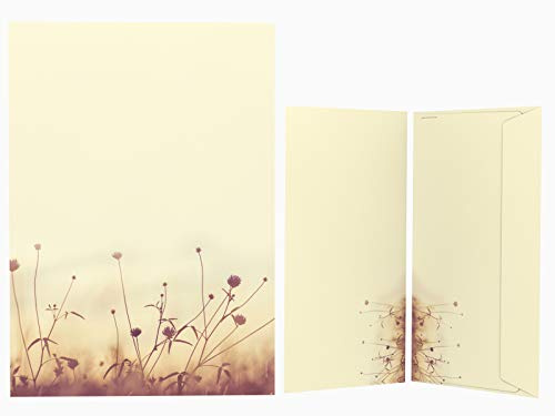 Motivpapier-Set 50-tlg Gräser im Wind - 25 Blatt + 25 Kuverts Briefpapier DIN A4 für Inkjet/Laser/Kopierer/Handbeschriftung