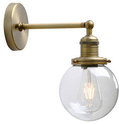 Yosoan Lighting Industrial Vintage Loft Bar Sconce Wall Lights Fittings, Globe Glass Shade Wall Lights for Bathroom Kitchen Island Bedroom Cafe Corridor Restaurant (Antique)