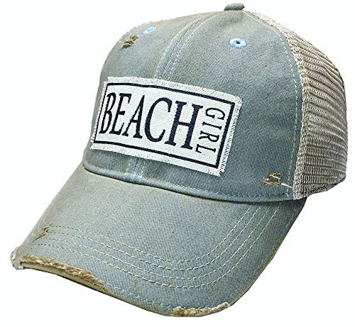 VINTAGE LIFE Baseball Cap for Women Funny Trucker Hat Cute Distressed Ball Caps (Beach Girl, Sky Blue)