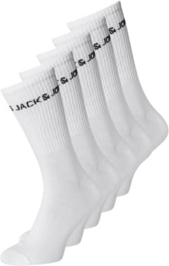 Jack & Jones Men's Jacbasic Logo 5 Pack Tennis Socks, White, One Size UK