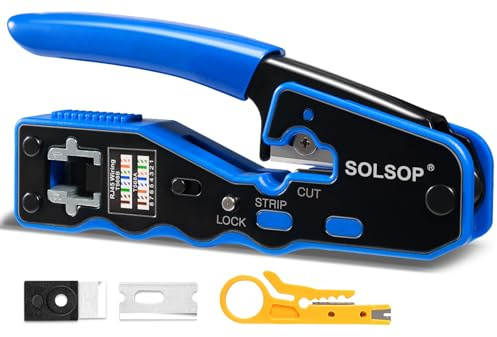 Solsop RJ45 Crimp Tool Pass Through Crimper Cat5e Cat5 CAT6 Crimpzange