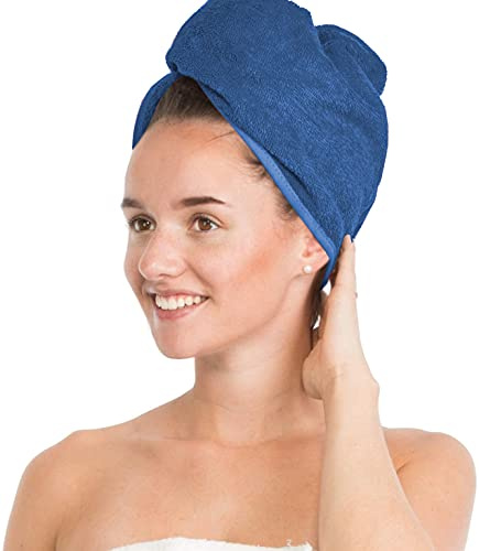 Brandsseller Asciugamano per asciugacapelli con bottone, 100% cotone (blu)