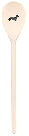 teemando, Cuillère en bois solide avec motif teckel et texte de votre choix - Personnalisable - Ovale - 30 cm