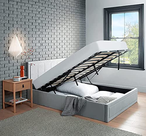 HomeTreats Velvet Ottoman Storage Bed - King Size Lift-Up Double Frame
