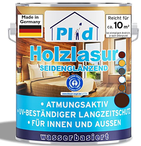 PLID® Holzlasur Innen & Aussen Nussbaum 0,75L - Holzschutzlasur Außen mit UV beständigem Langzeitschutz- Grundierung Holz Außen - Holzschutzgel - Holz Lasur atmungsaktiv - Made in Germany