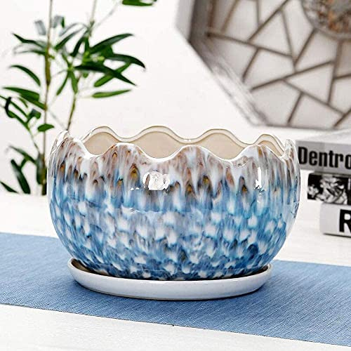 BUNCC Pot de fleurs extra large en céramique avec plateau - Pour intérieur et extérieur - Pour orchidées, herbes, fleurs, cactus, maison, bureau, balcon