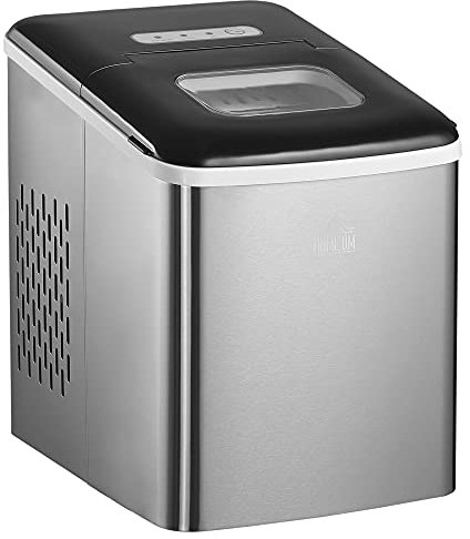 HOMCOM Ice Maker Machine Countertop, 9 Ice Cubes in 8 Mins, 12KG in 24Hrs, Self-Cleaning Portable Ice Cube Maker w/Adjustable Ice Size, Ice Scoop, Basket, Stainless Steel, No Plumbing Required, Black