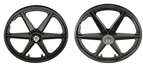 Lowrider Black 20 Plastic 6-Spoke Bike Wheel Set with 3/8 Axle. Front and Rear Coaster Bicycle Wheel Set for 20 inch Bike, BMX Bikes