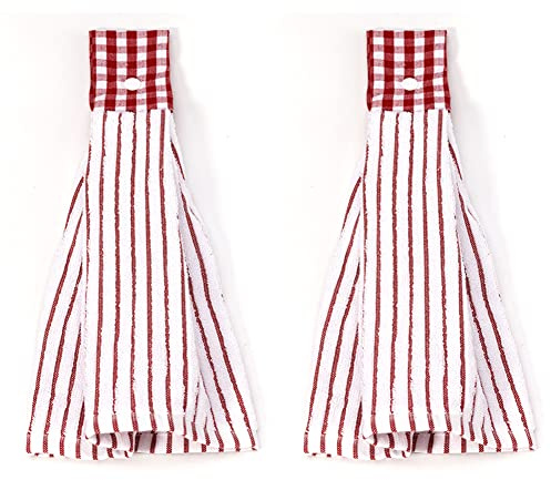 Volicph 2 asciugamani da cucina, asciugamano sospeso, ad alta assorbenza, ultra morbidi, in cotone, per la cucina, con pratico bottone per appendere il tè