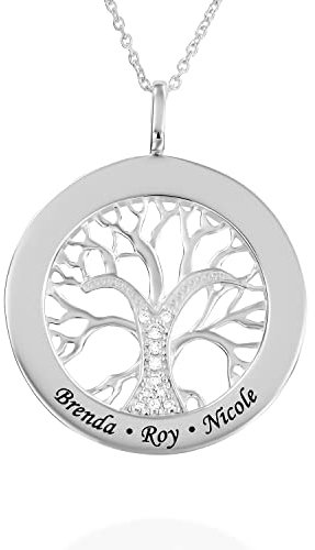 MyNameNecklace MYKA – Personalisierte Stammbaum-Halskette mit Graviertem Kreis und CZ-oder Diamantsteinen für Frauen –Maßgefertigter Schmuck aus Sterlingsilber oder Gold (925er Silber mit diamant)