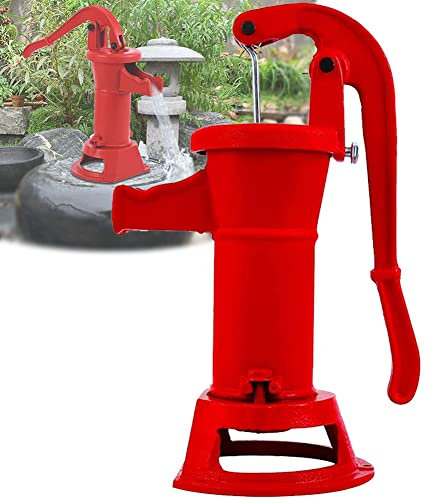 DYK&NX Handschwengelpumpe Nostalgie, Gusseisen Schwengelpumpe, Antik Design Wasserpumpe, Gartendekoration Pumpe, Gartenpumpe Rundflansch (Color : Red)