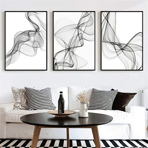 TROYSINC 3er Designed Poster Set, Schwarz Weiß Modern Leinwandbilder, Abstrakt Wandbilder, Kunst Line Bilder Ohne Rahmen Poster für Wohnzimmer (30 x 40 cm)