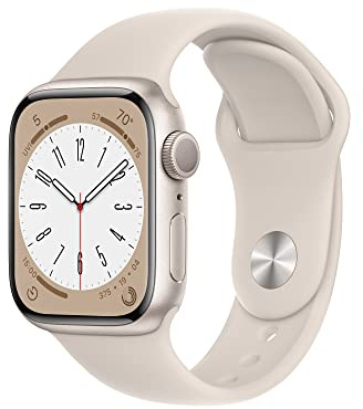 Apple Watch Series 8 [GPS, 41mm] - Starlight Aluminum Case with Starlight Sport Band, S/M (Renewed)