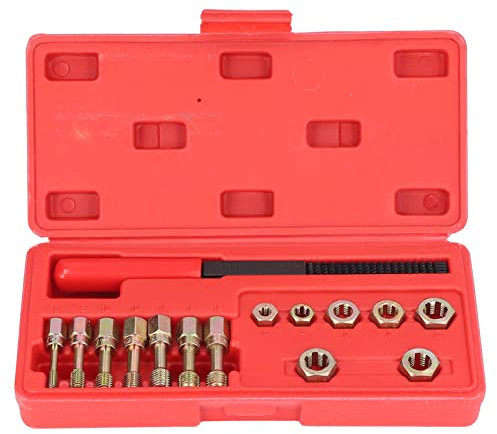 Vomeko Juego de reparación de roscas métricas de 15 piezas para reparación de automóviles: incluye 7 troqueles de roscado, 7 machos de roscado y 1 lima de rosca para reparación de roscas, troqueles de