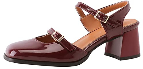 OALEEN Chaussure Mary Jane Femme Vintage Talon Carré Ouverte
