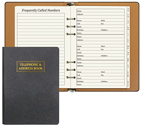 suituts Refillable Address Book with Alphabetical Tabs, 600 Entry Spaces Large Print Contact Address/Phone Books, PU Leather Hardcover A5 6 Ring Address Book Binder for Senior Home Office