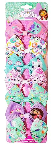 Gabby's Dollhouse Hair Bows - Hair Accessories Gift Set - 7 Pcs 4 Inch Bundle for Girls Different Character on each Hair Clip Kids Bow - Alligator Clip - Ages 3 +